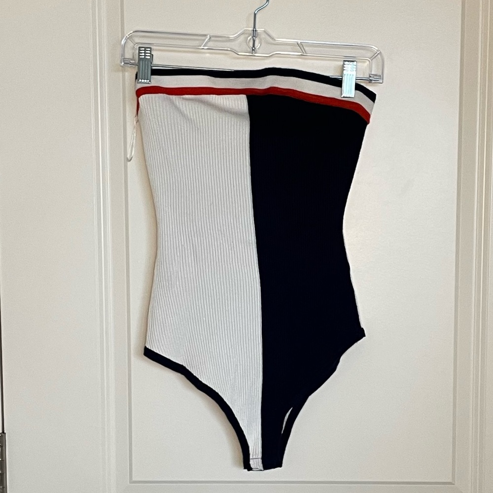 Navy blue & white Strapless Bodysuit